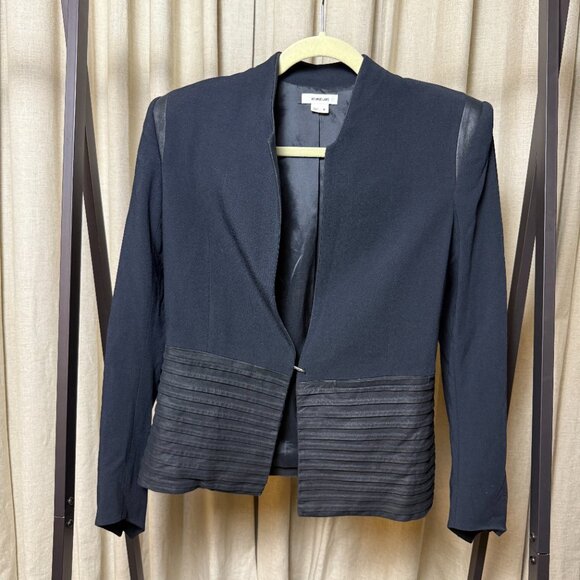 Helmut Lang | Size 6 | Wool Blazer with Leather Detail and Tapered Sleeves - Picture 1 of 12